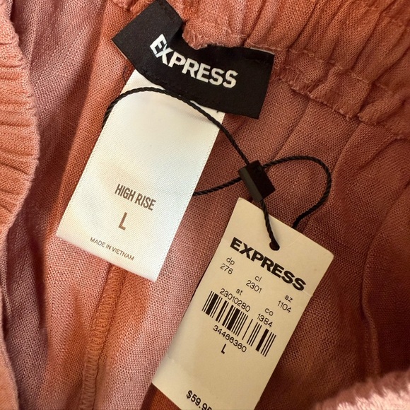 Express shorts high waisted linen shorts pink pull on size L NWT - Picture 5 of 6